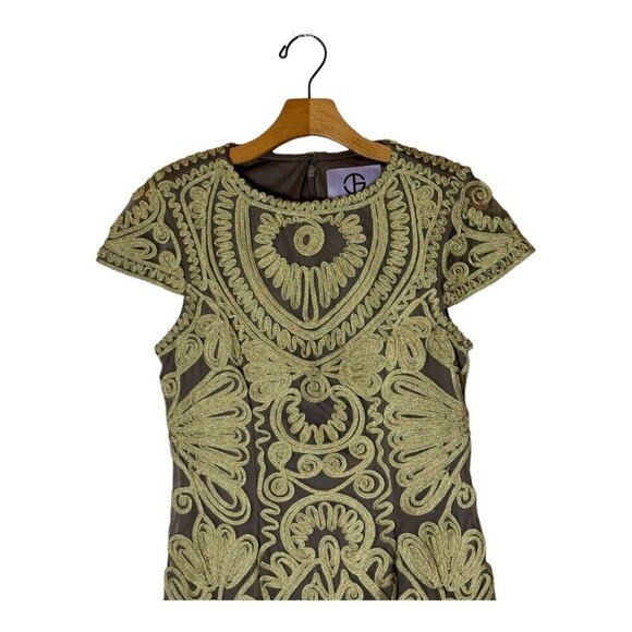 JS Collections Dress Women 6 Gold Cap Sleeve Embroidered‎ Sheath Mini Cocktail - Picture 4 of 11